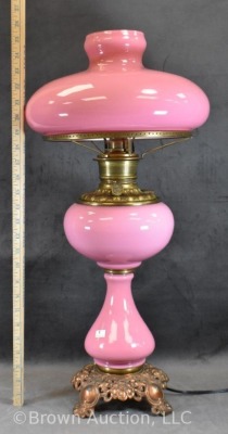 Victorian elec. pink Cased Glass table lamp, 25" tall - 15