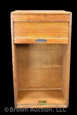 Oak tambour door table top storage cabinet - 9