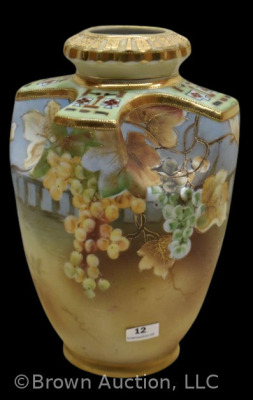 Mrkd. Nippon 8.5" vase, grapes and leaves design