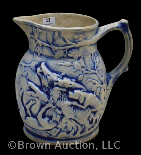 Pottery hunt scene 7" pitcher