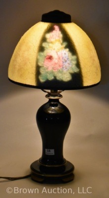 Table lamp with Art Deco reverse painted floral texturized shade - 2