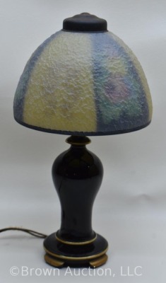 Table lamp with Art Deco reverse painted floral texturized shade - 3