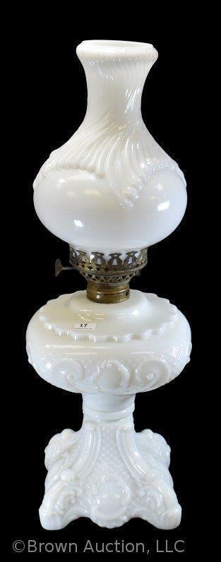 Milk Glass 19"h kerosene lamp