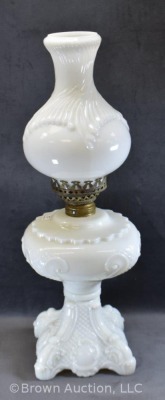 Milk Glass 19"h kerosene lamp - 2