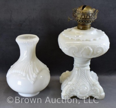 Milk Glass 19"h kerosene lamp - 5