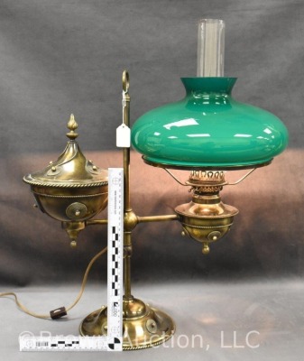 Brass student lamp with green globe, acorn form - 5