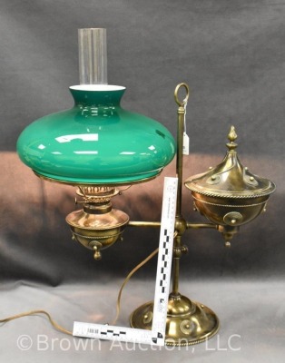 Brass student lamp with green globe, acorn form - 6