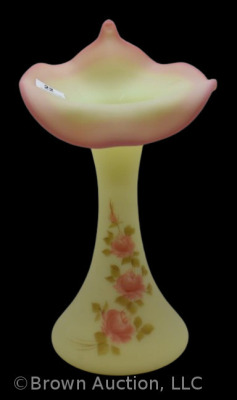 Fenton Burmese Jack-in-the-Pulpit 10" vase, hp Roses