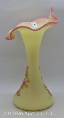 Fenton Burmese Jack-in-the-Pulpit 10" vase, hp Roses - 2