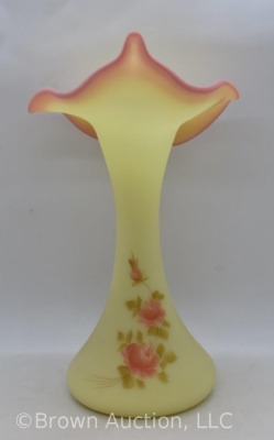 Fenton Burmese Jack-in-the-Pulpit 10" vase, hp Roses - 3