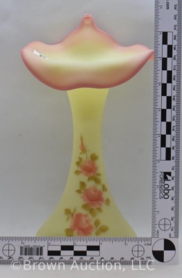 Fenton Burmese Jack-in-the-Pulpit 10" vase, hp Roses - 6