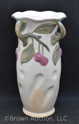 Mrkd. Weller Melrose 9" vase with 4 twisted handles, cherries - 3