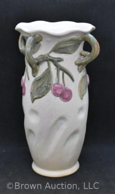 Mrkd. Weller Melrose 9" vase with 4 twisted handles, cherries - 4