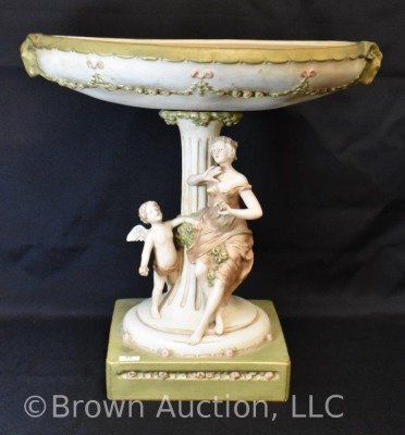 Mrkd. Royal Dux Art Nouveau sculpture compote w/ large bowl, 16" tall - 2