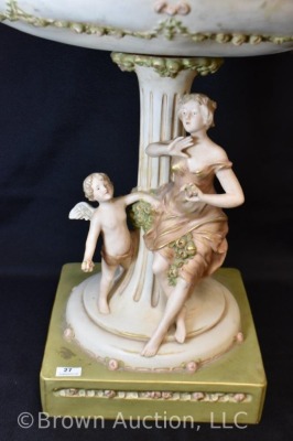 Mrkd. Royal Dux Art Nouveau sculpture compote w/ large bowl, 16" tall - 3