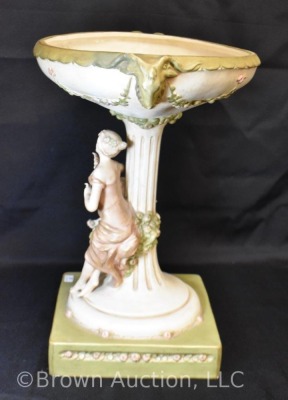 Mrkd. Royal Dux Art Nouveau sculpture compote w/ large bowl, 16" tall - 4