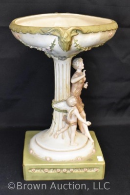 Mrkd. Royal Dux Art Nouveau sculpture compote w/ large bowl, 16" tall - 6