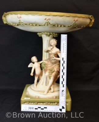 Mrkd. Royal Dux Art Nouveau sculpture compote w/ large bowl, 16" tall - 9