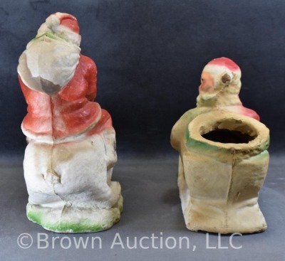 (2) Paper mache Santas: 1-planter - 3