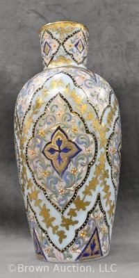 Art Glass enamel 11" vase, floral motif with gold highlighting - 2