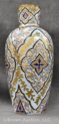 Art Glass enamel 11" vase, floral motif with gold highlighting - 3