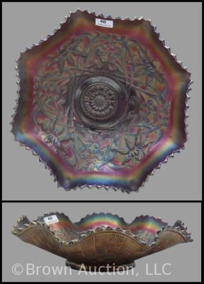 Northwood Carnival Glass Wishbone/Basketweave collar base ruffled bowl