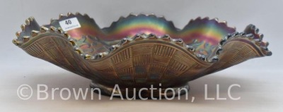 Northwood Carnival Glass Wishbone/Basketweave collar base ruffled bowl - 4