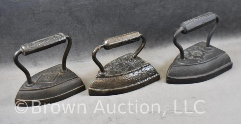 (3) Sad irons: Number 5 in diamond; E and H Mfg. Co., No. 6; Geneva, IL No. 7
