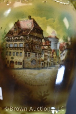 Mrkd. Austria 10" vase, foreign street scene - 5