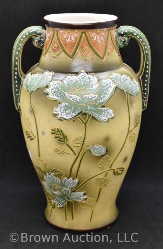 Mrkd.Hyaku Japan 9" vase, heavy enameled floral decoration