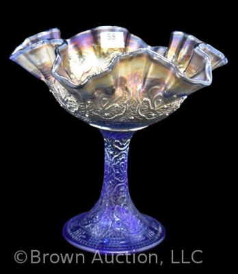 Fenton Carnival Glass Persian Medallion 6"h compote, cobalt