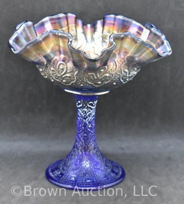 Fenton Carnival Glass Persian Medallion 6"h compote, cobalt - 2