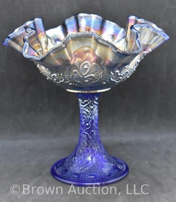 Fenton Carnival Glass Persian Medallion 6"h compote, cobalt - 3