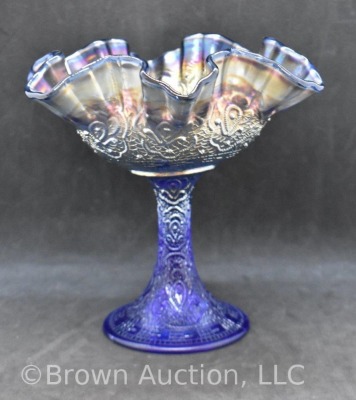 Fenton Carnival Glass Persian Medallion 6"h compote, cobalt - 4