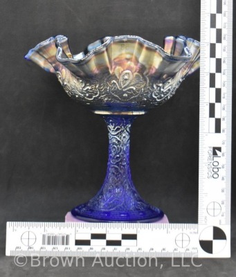 Fenton Carnival Glass Persian Medallion 6"h compote, cobalt - 8