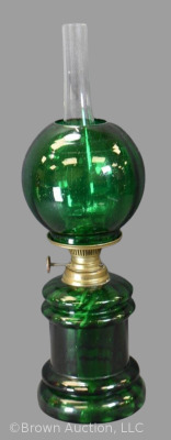 Green translucent glass 8" miniature oil lamp