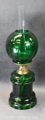 Green translucent glass 8" miniature oil lamp - 2