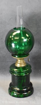 Green translucent glass 8" miniature oil lamp - 3