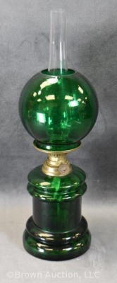 Green translucent glass 8" miniature oil lamp - 4