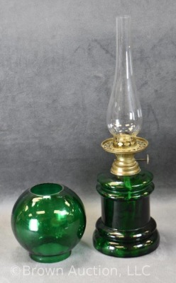 Green translucent glass 8" miniature oil lamp - 5