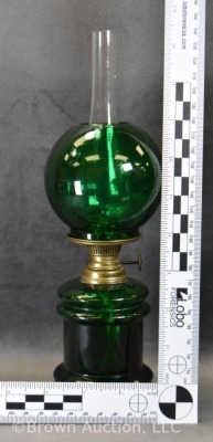 Green translucent glass 8" miniature oil lamp - 9