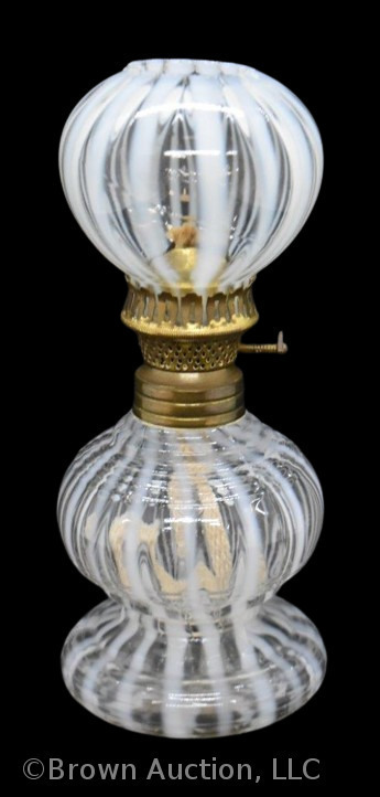 Clear opalescent Stripe 6" miniature oil lamp