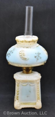 Porcelain embossed 7.5" miniature oil lamp, blue shading - 2