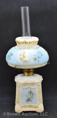 Porcelain embossed 7.5" miniature oil lamp, blue shading - 3