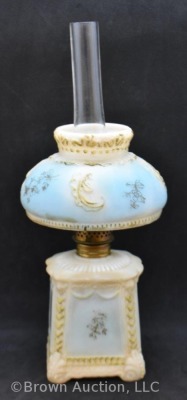 Porcelain embossed 7.5" miniature oil lamp, blue shading - 4