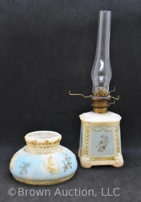 Porcelain embossed 7.5" miniature oil lamp, blue shading - 5