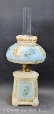 Porcelain embossed 7.5" miniature oil lamp, blue shading - 9