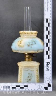 Porcelain embossed 7.5" miniature oil lamp, blue shading - 10