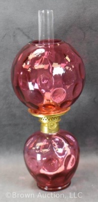 Victorian cranberry Inverted Thumbprint 8.5" miniature oil lamp - 2