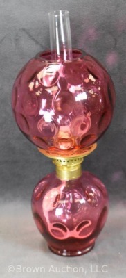 Victorian cranberry Inverted Thumbprint 8.5" miniature oil lamp - 4